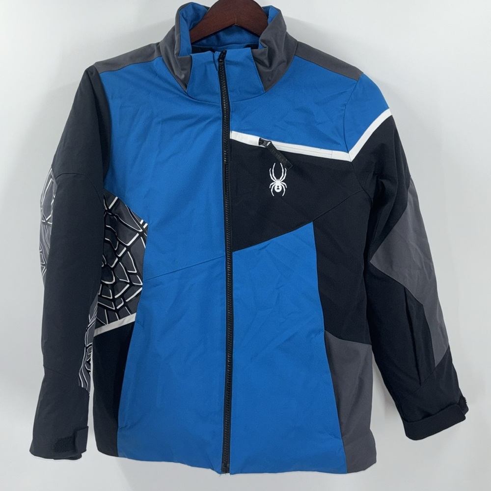 Spyder Kids Blue Black Gray Colorblock Puffer Jacket